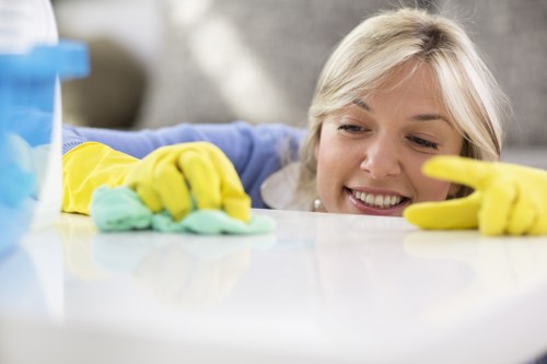 Customer raising a carpet cleaning complaint in a professional setting