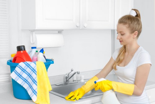 Team member reviewing safe cleaning procedures in a property